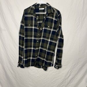 Men's Plaid Flannel Shirt - Green and Blue